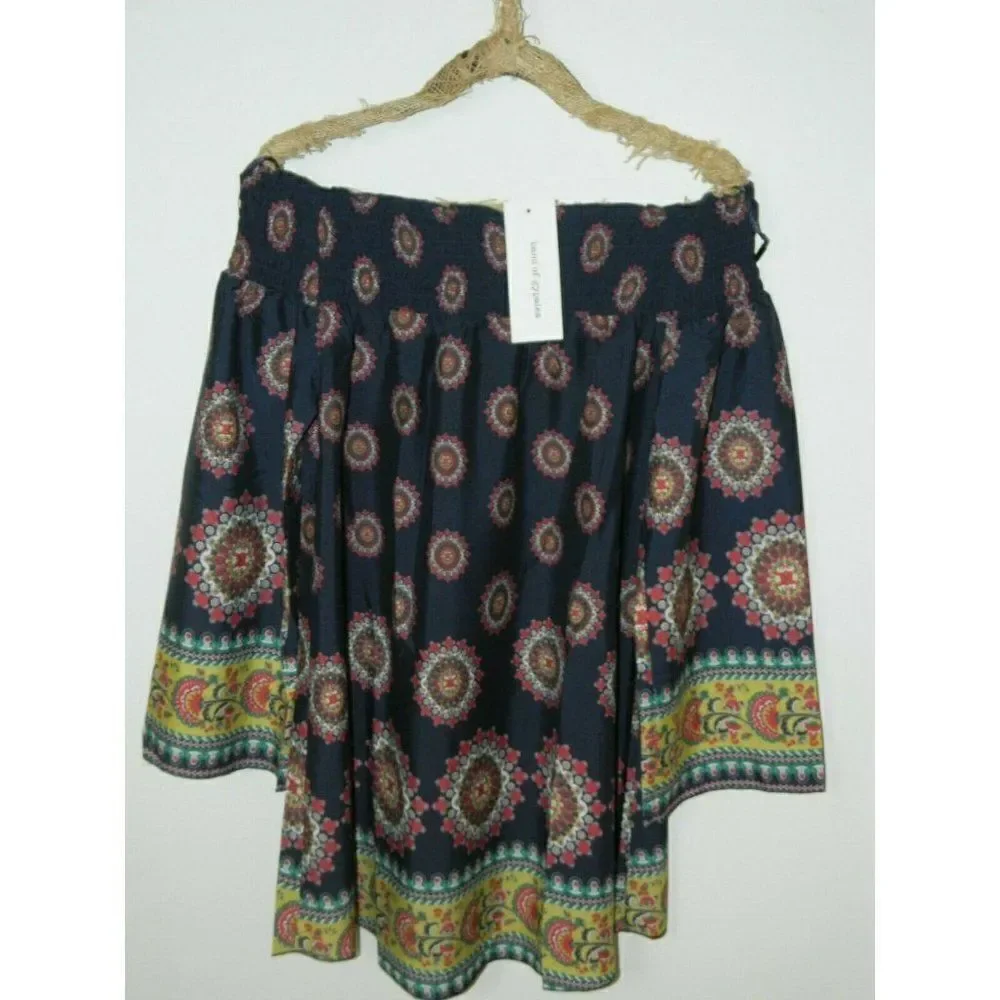 Band of Gypsies Zoe & Rose Dress Blue‎ Floral Off The Shoulder Bell Sleeves Mini